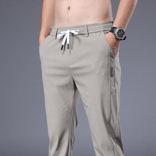 Brand New Spring Summer Mens Casual Pants Slim Pant Straight Thin Trousers Male Fashion Stretch Ice silk Khaki Jogging 28-38