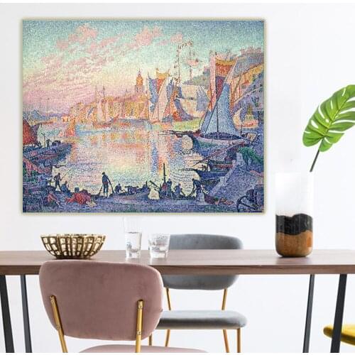 Citon Paul Signac《The Port of Saint.Tropez》Pointillism Canvas Oil Painting Artwork Poster Picture Wall Decor Home Decoration