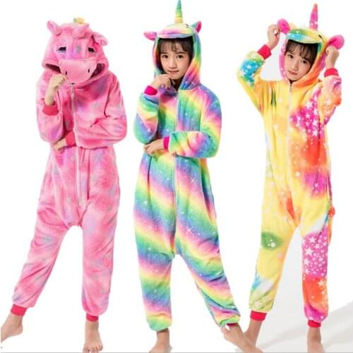 Kigurumi Flannel Warm Pijamas Children Overalls Kids Oneise Girls Unicorn Blanket Sleepwear Jumpsuits for 4-12Years