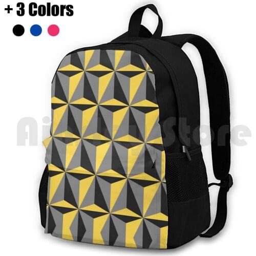 Mustard Yellow And Gray Geometric Outdoor Hiking Backpack Waterproof Camping Travel Minimalist Polygons Gray Pale Yellow