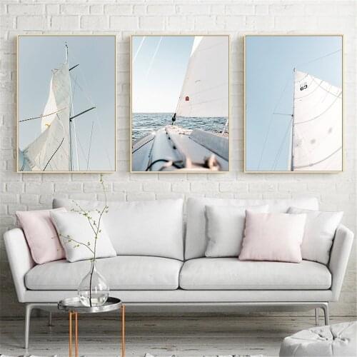 Horizon Sky Yacht Wall Art Poster Sail Canvas Painting Ocean Boat Nautical Art Print Nordic Wall Pictures Living Room Home Decor
