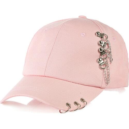 New Fashion Women Men Adjustable Baseball Golf Ball Casual Sport Sun Cap with Iron ring and Chain Black White Pink Hot Sale