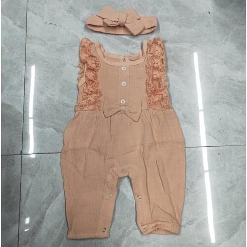 2Pcs Baby Girls Jumpsuits Sleeveless Round Collar Jumpsuit + Headdress Girls Newborn Clothes Baby Summer Cosutme Infant Romper