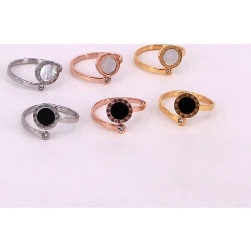 Stainless steel Shell Round Love Roman numerals Open Ring Wedding Bridal Engagement Crystal Ring Xmas Gift Women Jewelry