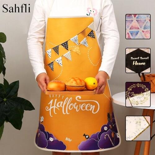 Modern Simple Fashion Geometric Pattern Printing Kitchen Anti-fouling PU Material Household Sleeveless Apron of Cleaning Tools