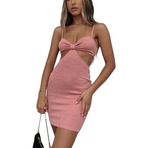Summer Women Mini Dress Sexy Hollow Out Solid Color Deep V-neck Slim Dress Party Clubwear Sundress Female Ladies Clothes New