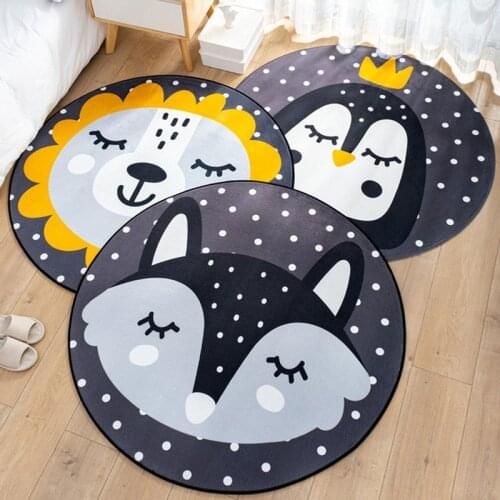 INS Cute Cartoon Animals Round Carpets Home Decor Living Room Non-slip Floor Rugs Soft Kids Room Play Tents Crawling Carpet