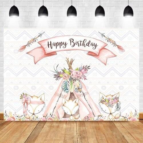 NeoBack Woodland Birthday Backdrop Pink Girl Woodland Animals Photography Background Watercolor Girls Birthday Party Backdrops