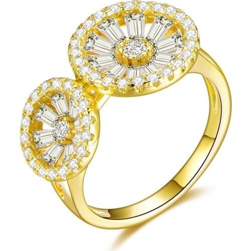 Fashion Brand Round Gold Silver Color Finger Rings for Women Girl with AAA Cubic Zircon Wedding Ring Jewelry Gift