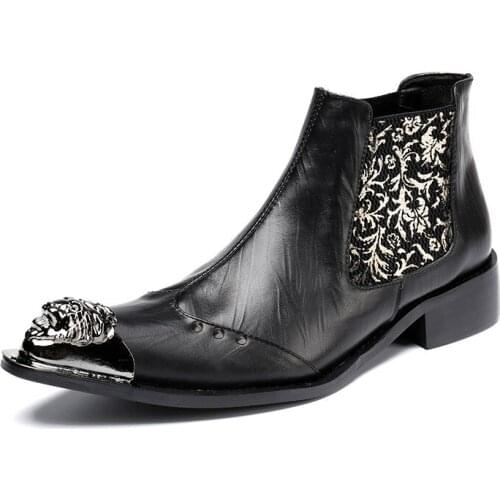 Korean Style Mens Shoes Boots Handmade Luxury Black Genuine Leather Ankle Boots Men Business/Show Boots Men Bota,US10.5