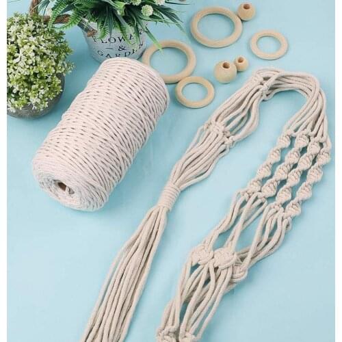 DIY Macrame Kit Wooden Ring Bead Cotton Thread Home Plant Hanging Accessories DIY Macrame Kit Plant Hanging Accessories
