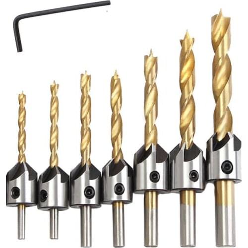 Countersink Drill Bit Set Carpentry Reamer Woodworking Chamfer End Milling Hole Wood Tool with Hex Key Wrench