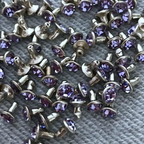 New Coming 100Sets 6mm Violet Purpl CZ+++ Crystals Rhinestone Rivets Silver Nailhead Purple Spots Studs DIY Shipping Free