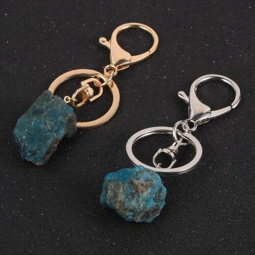 BOHO Men Women Original Apatite keychain Natural Stone Key Chain Gold Silver Color Trinket Car bag Key Ring Jewelry Gift