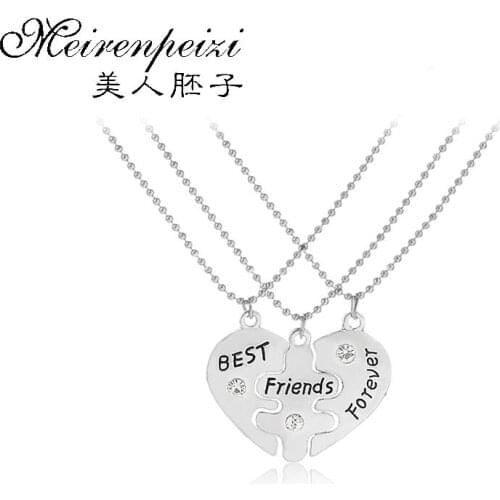 3 Pcs/Set Bff Necklace Best Friends Forever Pendent Necklaces Heart Charm Gift For Best Friends Lovers Girls