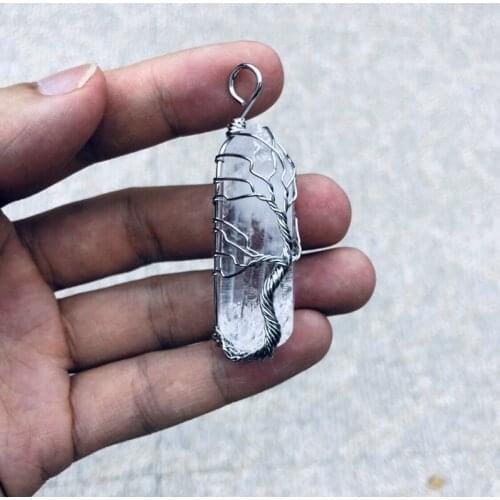 Genuine CLEAR QUARTZ Crystal Point Life Tree Necklace Pendant- Copper Wire Wrapped Healing Point Pendant,Tree of Life