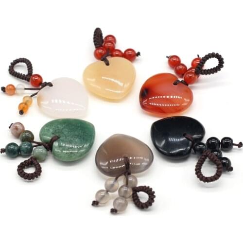 Natural Stone Keychain Charms Heart Red Agates Amethysts Opal Pendants for Jewelry Making Necklace Keychain Gift