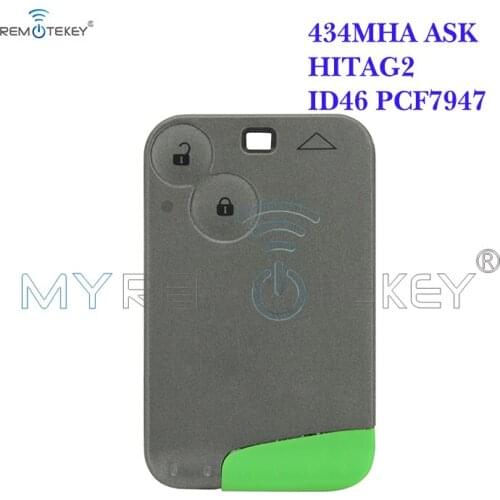 Remtekey Remote Smart key card 2 button 434mhz ASK with emergency key ID46-PCF7947 for Renault Laguna Espace Vel-Satis 2001-2009