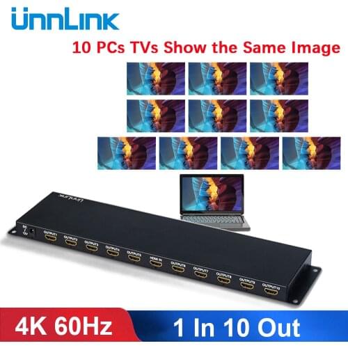 Unnlink HDMI-compatible Splitter 1X10 UHD 4K 3D FHD 1080P 1 In 10 Out for Video Wall Smart LED TV MI Box Projector Monitor ps4