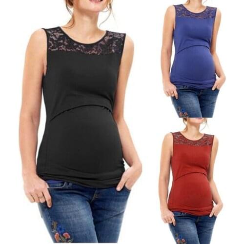 Maternity Breast Feeding Shirt Lace Shoulder Patchwork Solid Nursing Top Pregnant Women-blouses S-XL Summer City Lady Wear 2021