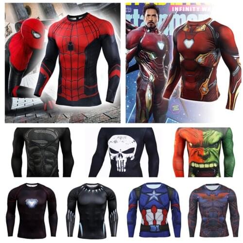 Superhero Compression Shirt Men Quick Dry Long Sleeve Sweatshirt Bodybuilding Sport Running TShirt Gym Workout Fitness Shirts