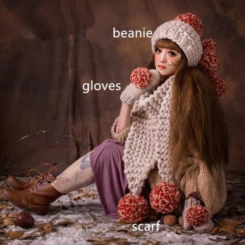 BomHCS Beanie Gloves Scarf Lovely Women Girl Winter Warm Knit Handmade Hat Caps