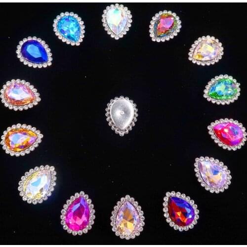AB colors 4 sizes glass crystal with rhinestones in Silver claw setting water drop tear drop Sew on rhinestone wedding dress diy