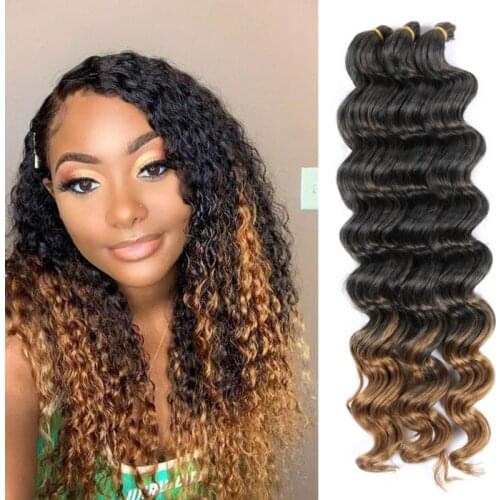 YunRong Crochet Hair Synthetic Braiding Hair Extensions Deep Wave Bulk Hair Black Deep Wave Blonde Crochet Bulk Hair
