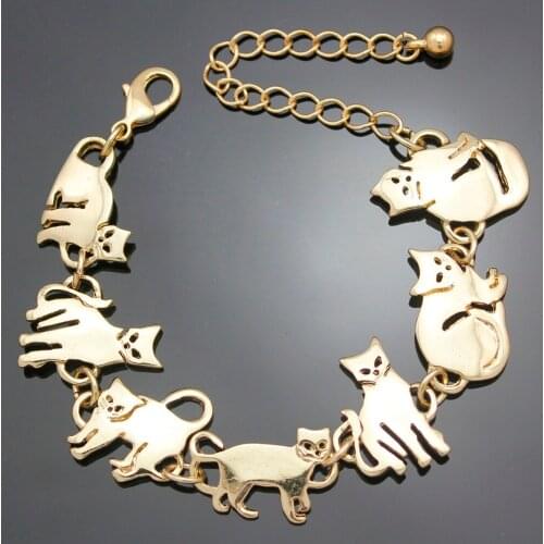 Jewelry Bastet Cat Kitten Pet Charm Chain Link Bracelets for Women Bangles Party Indian Pulseira Feminina Gold Gift