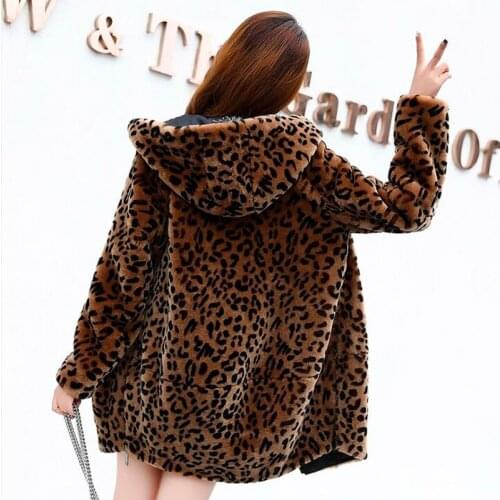 2018 Lady Faux Fur Coat Winter Leopard Fur Jacket Hooded Fur Outerwear Coat Women Warm Fake Fur Coat Casaco De Pele Falso