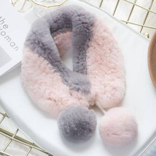 Real Rex Rabbit Fur Knitted Warm Scarf Collar Women Winter Scarves Lady Accessory