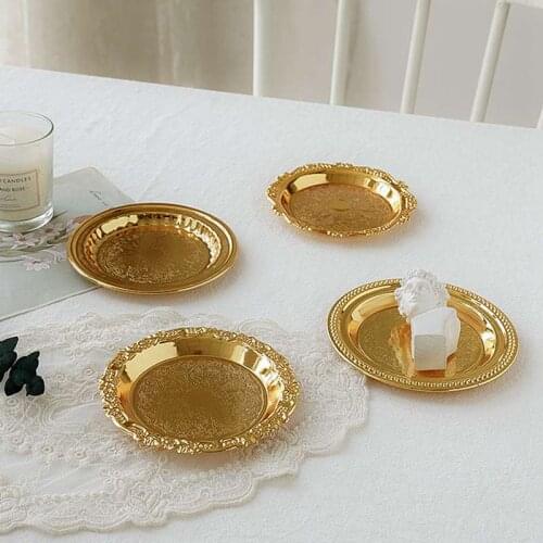 European Style Gold Storage Tray Fruit Sancks Jewelry Display Plate Kitchen Round Food Tray Photography Decoration Props