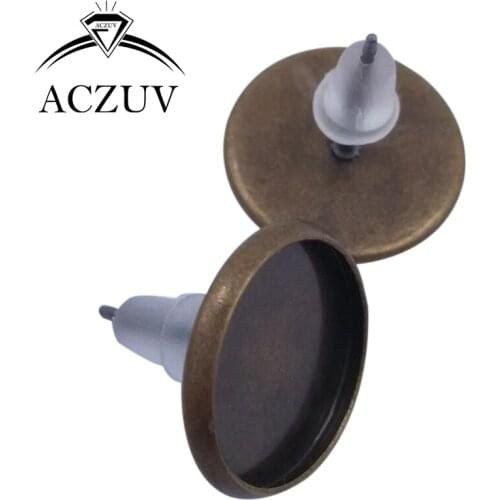 1000pcs 8mm 10mm 12mm 14mm 16mm Antique Bronze Bezel Stud Earring Blank Cabochon Base Setting Post with Rubber Backs BES015