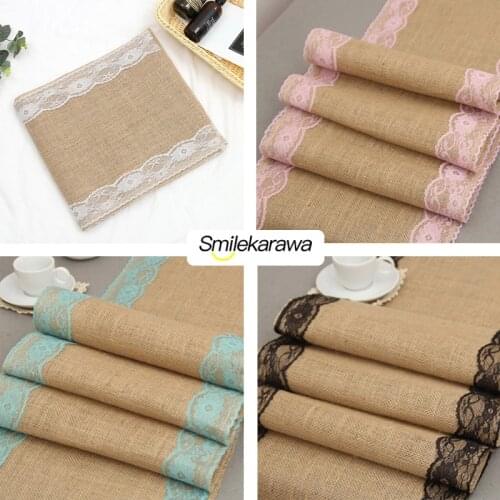 180cm Jute Table Runner and Table Cover Vintage Burlap Hessian Table Runners for Country Wedding Party Christmas Home Decoration