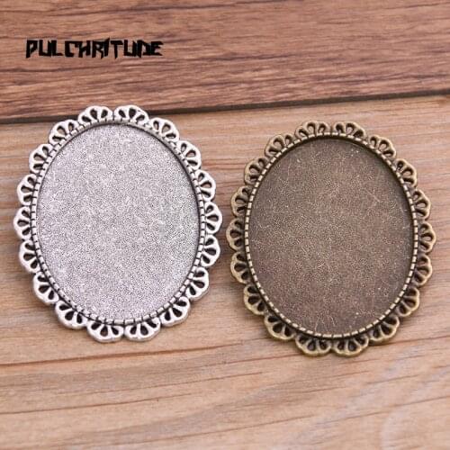 2pcs 30*40mm Inner Size Two Color Oval Punk Toothed Brooch Cabochon Base Setting Charms Pendant 8C1320