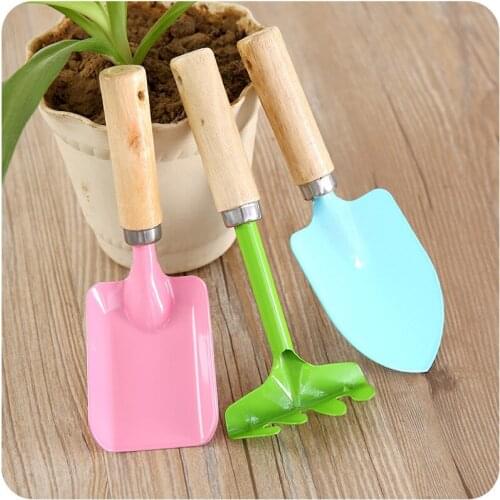 3 Pieces of Candy-colored Household Gardening Tools Mini Wooden Handle Spatula Rake Flower Pot Childrens Flower Spatula