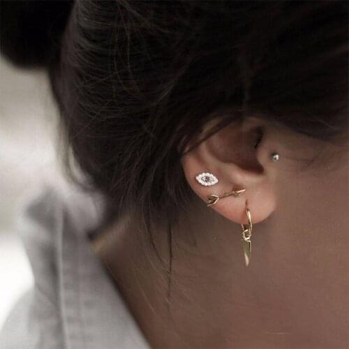 4 Pcs/Set Women Delicate Bohemian Arrow Fatima Eye Leaf Crystal Pendant Gold Earrings Banquet Wedding Jewelry Accessories