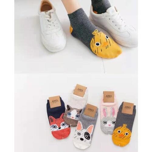5Pairs/Lot Ankle Socks Summer Women Socks Avocado Cute Cartoon Akita Dog Cotton Breathable Soft Kawaii Short New Creative 35-43
