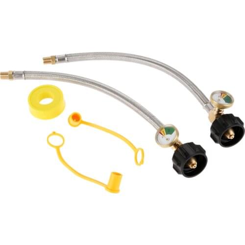 5pcs/lot 1/4" NPT RV Propane Hose Gauge 12inch Steel Braided RV Pigtail Propane Pipe Tape Connector Regulator 1/4" Female Inlet