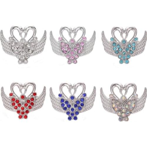 5pcs/lot Wholesale Snap Button Jewelry Mixed Crystal Rhinestone Swan 18mm Snap Buttons for Snap Bracelet Bangles