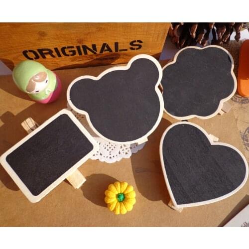 5pcs Bear Cloud Heart Rectangular Wooden Party Blackboard Clip Chalkboard Clip Gift Message Wood Cards Peg Clip for Party Decor