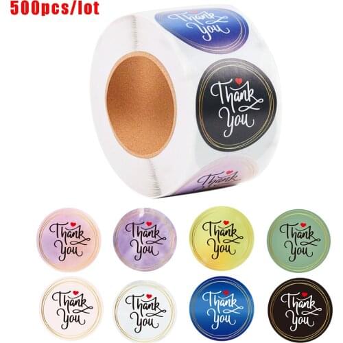 500PCS Thank You Roll Stickers Party Wedding Festival Gift Roll Sticker 8 Types Handmade Sticker Circle Stationery Seal Labels