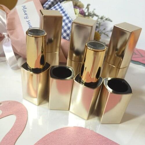 Free shipping 12.1mm 10/20/5opcs/lot golden cuboid high-grade lipstick tube, empty Lip balm container
