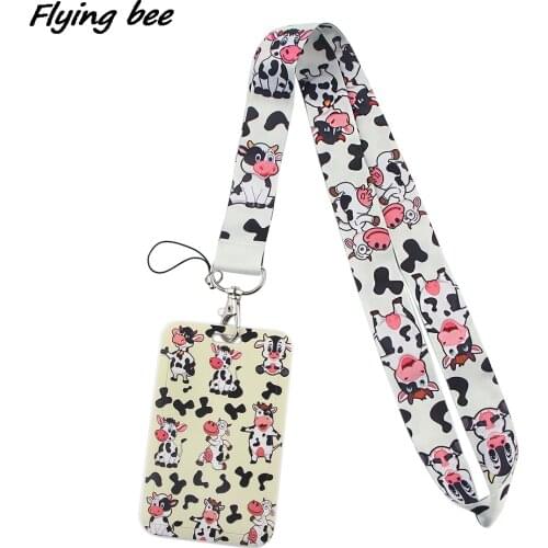 Flyingbee Animal Cow Lanyard Card ID Holder Car KeyChain ID Card Pass Gym Mobile Phone Badge Key Ring Holder Jewelry X1586
