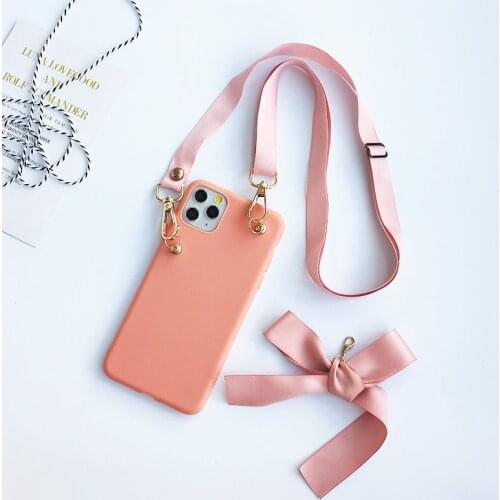 Bow Lanyard Case For Xiaomi Mi 10T 11 Lite Silicone Case For Xiaomi Mi 9T POCO X3 M3 Redmi Note 8 8T 9S 9 Pro Max Necklace Cover