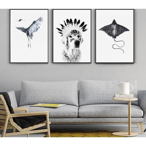 Black White Animal Modern Wall Art Canvas Painting Quotes Posters and Prints Home Decoration Wall Pictures for Living Room Decor
