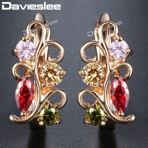 Davieslee Stud Earrings for Women Flower Multi Color CZ Cubic Zirconia 585 Rose Gold Filled Womens Earring Fashion Gifts DGE103