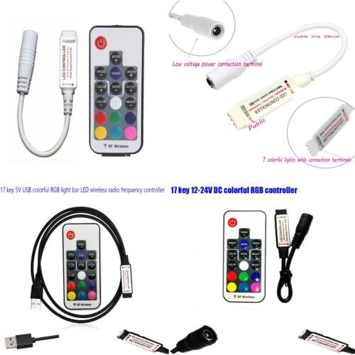 DC5-24V 17key RF wireless controller usb controller with 4-pin female DC used for RGB color 5050 3528 12A LED strip lighting