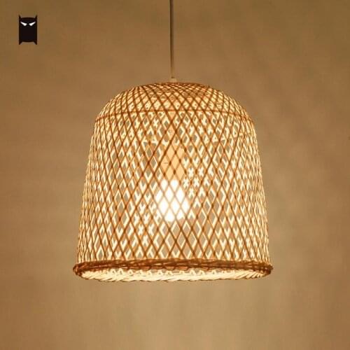 31x30cm Bamboo Wicker Rattan Bell Pendant Light Fixture Country Chinese Asian Hanging Ceiling Lamp Dining Table Room Restaurant