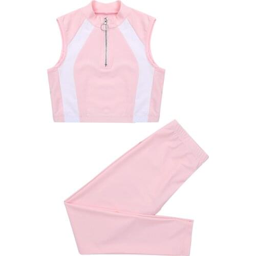 Childrens Outfits Clothing Yoga Sets Gym Workout Clothes Fitness Sportswear Cropped Tops Girls High Waist Leggings Sports Suit